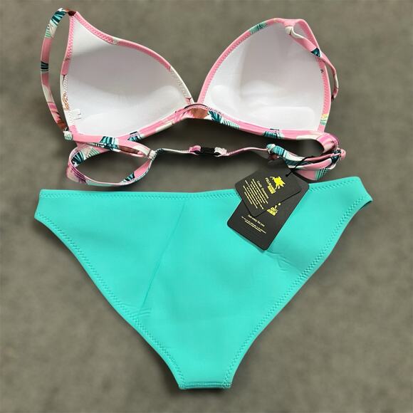 Fillmanns 2 Piece Bikini LARGE Neoprene Tropical Turquoise Beach Swim Vacation - Picture 3 of 11